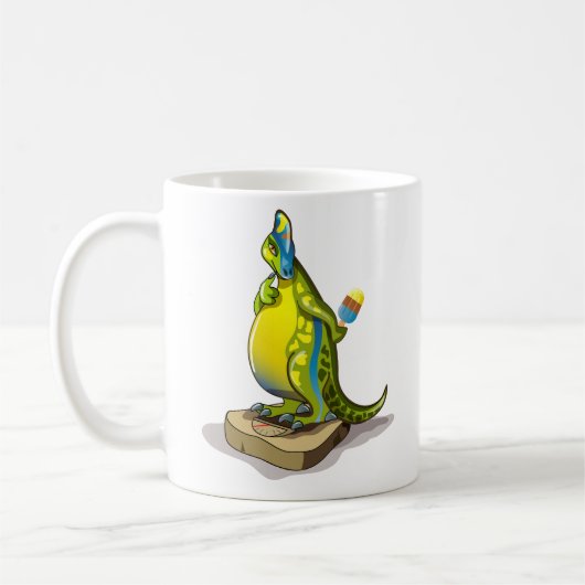 Lambeosaurus Stehend auf Gewichtsskala. Kaffeetasse (Links)