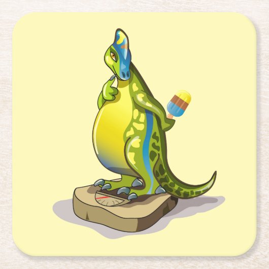 Lambeosaurus Stehend auf Gewichtsskala. Rechteckiger Pappuntersetzer (Vorderseite)