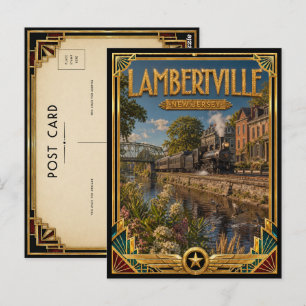 Lambertville New Jersey Vintage Art Deco Golden Ag Postkarte