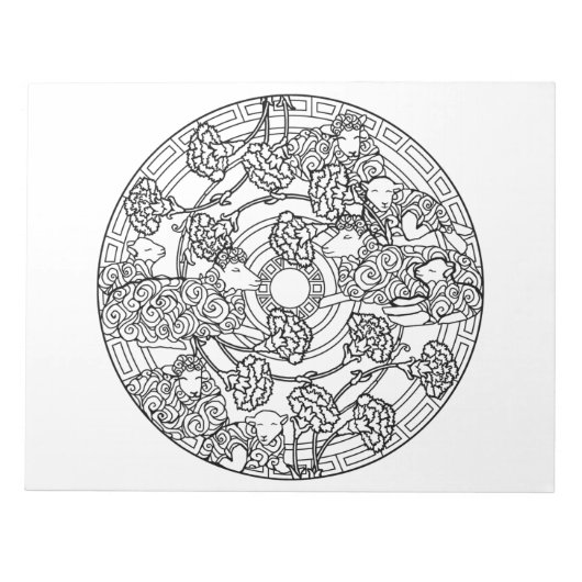 Lambs Sheep Mandala Coloring Book Pad Notizblock (Vorderseite)