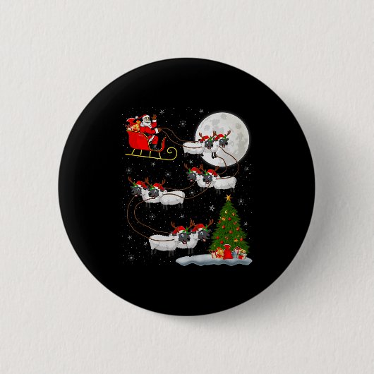 Lambs Sheep Santa Sleigh Flying Funny Magical Chri Button (Vorderseite)