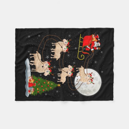 Lambs Sheep Santa Sleigh Flying Funny Magical Chri Fleecedecke (Vorderseite (Horizontal))