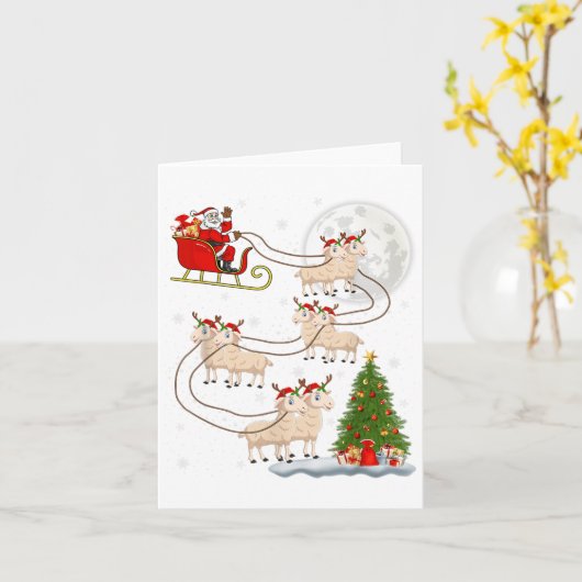 Lambs Sheep Santa Sleigh Flying Funny Magical Chri Karte (Gelbe Blume)
