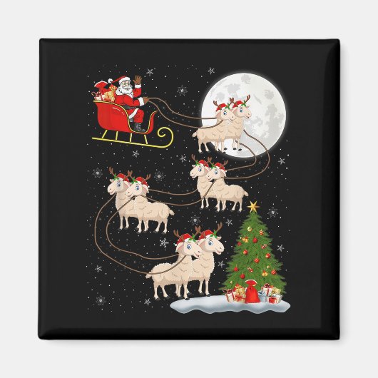Lambs Sheep Santa Sleigh Flying Funny Magical Chri Magnet (Vorne)