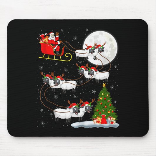Lambs Sheep Santa Sleigh Flying Funny Magical Chri Mousepad (Vorne)