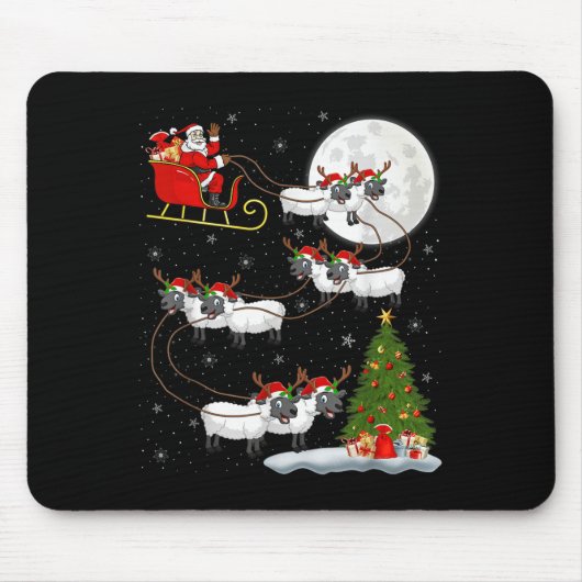 Lambs Sheep Santa Sleigh Flying Funny Magical Chri Mousepad (Vorne)