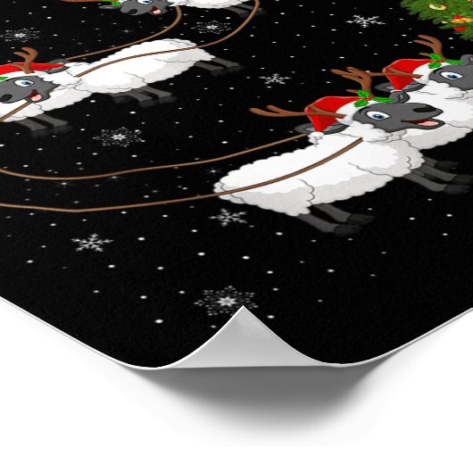 Lambs Sheep Santa Sleigh Flying Funny Magical Chri Poster (Ecke)