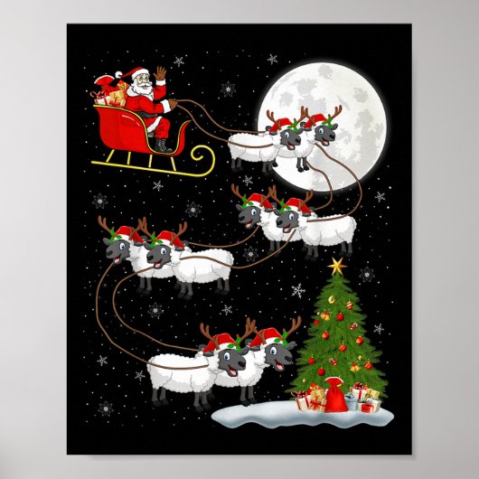 Lambs Sheep Santa Sleigh Flying Funny Magical Chri Poster (Vorne)