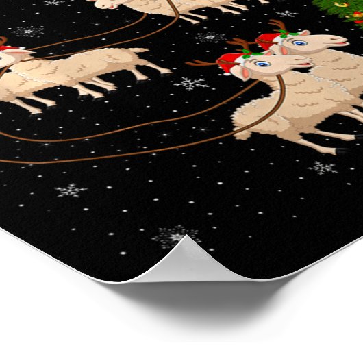 Lambs Sheep Santa Sleigh Flying Funny Magical Chri Poster (Ecke)