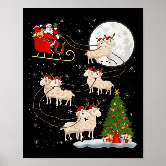 Lambs Sheep Santa Sleigh Flying Funny Magical Chri Poster (Vorne)
