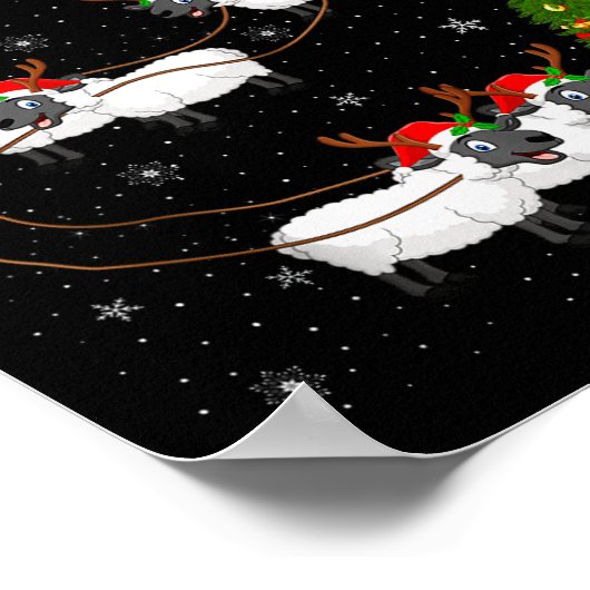 Lambs Sheep Santa Sleigh Flying Funny Magical Chri Poster (Ecke)