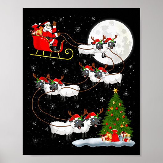 Lambs Sheep Santa Sleigh Flying Funny Magical Chri Poster (Vorne)
