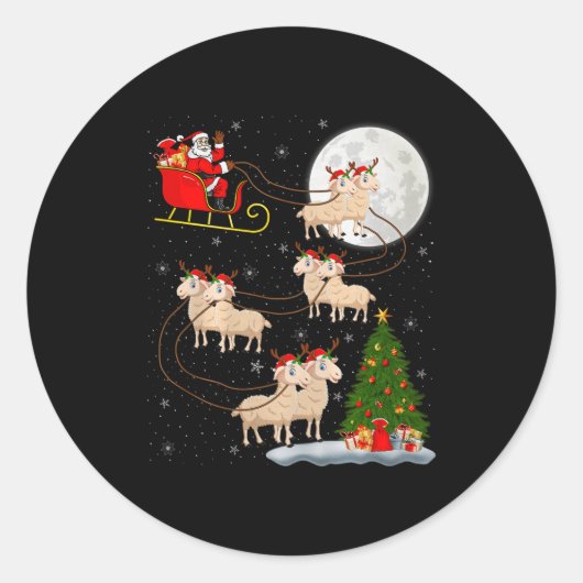 Lambs Sheep Santa Sleigh Flying Funny Magical Chri Runder Aufkleber (Vorderseite)