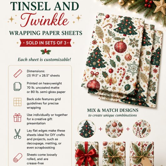 Lametta und Glanz Geschenkpapier Set