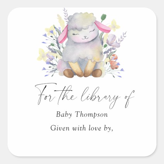 Lamm - Baby-Dusche Buchzeichen, Babybücher Quadratischer Aufkleber (Vorderseite)
