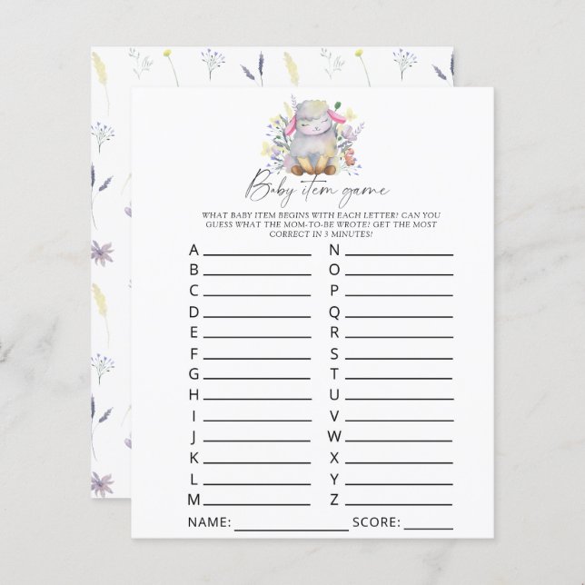 Lamm - Baby Item Game. Baby Shower Game (Vorne/Hinten)