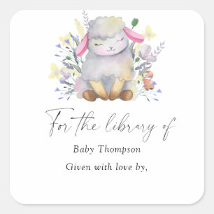 Lamm - Baby Shower Exlibris, Bücher für Baby Quadratischer Aufkleber