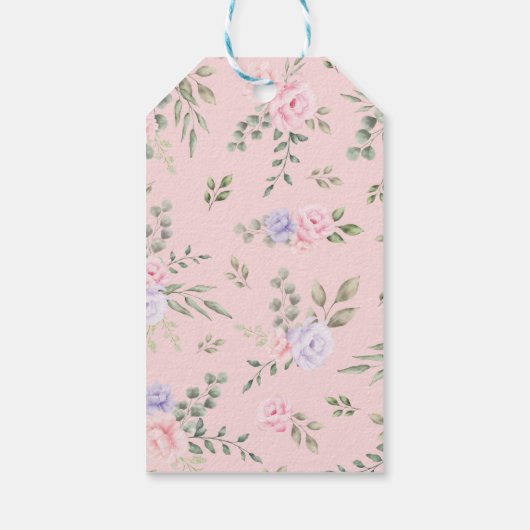 Lamm & Bunny Rabbit Pink Lila Blütendusche Geschenkanhänger (Rückseite)