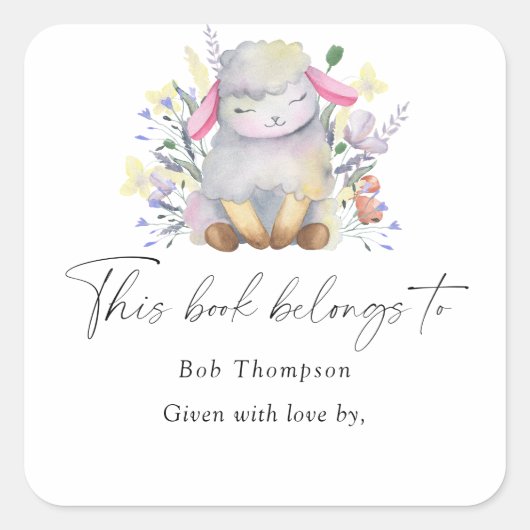 Lamm - dieses Buch gehört Quadratischer Aufkleber (Vorderseite)