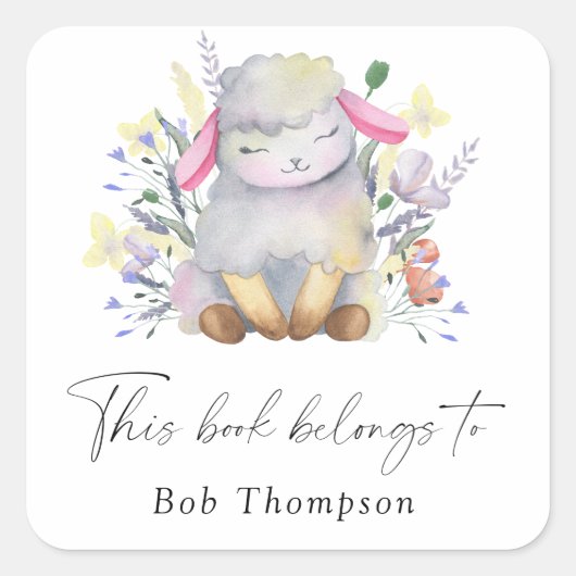 Lamm - dieses Buch gehört Quadratischer Aufkleber (Vorderseite)