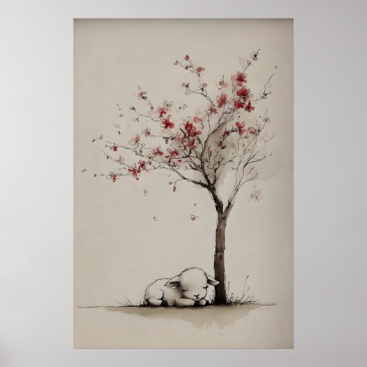 Lamm ein blühender Baum Druckbare Kunst, Minimalis Poster (Vorne)