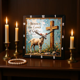 Lamm Gottes: Sakrale Uhrkunst Quadratische Wanduhr