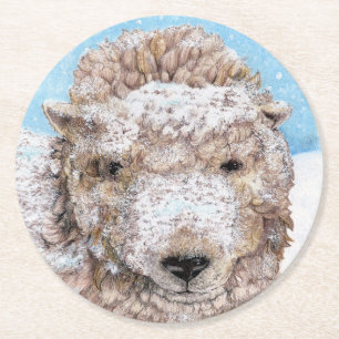 Lamm im Schnee Runder Pappuntersetzer