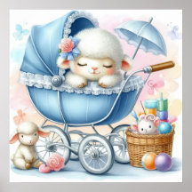 Lamm in einem Baby Carriage Boy
