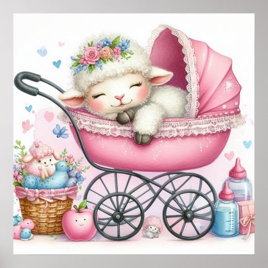 Lamm in einem Baby Carriage Girl Poster (Vorne)