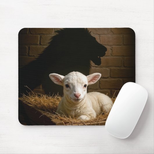 Lamm in einer Krippe mit Löwenschatten Mousepad (Mit Mouse)