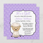 Lamm-lila Punkt-Mädchen-Baby-Duschen-Einladungen Einladung (Vorne/Hinten)