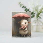 Lamm mit Blume und Regenschirm Postkarte (Stehend Vorderseite)