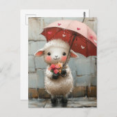 Lamm mit Blume und Schirm Postkarte (Vorne/Hinten)