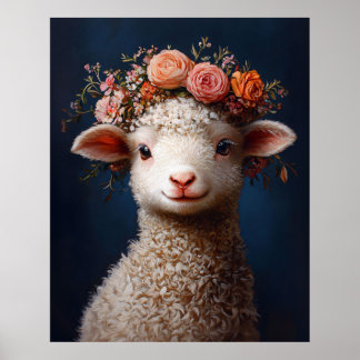 Lamm mit Blumenkrone Poster