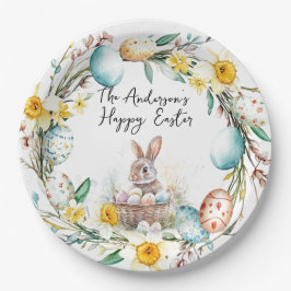 Lamm mit Crosss-I-Eiern und blumengeschmückten Ost Pappteller