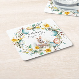 Lamm mit Crosss-I-Eiern und blumengeschmückten Ost Rechteckiger Pappuntersetzer