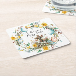 Lamm mit Crosss-I-Eiern und blumengeschmückten Ost Rechteckiger Pappuntersetzer