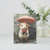 Lamm mit Herz, Rose und Schirm Postkarte (Stehend Vorderseite)