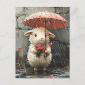 Lamm mit Herz, Rose und Schirm Postkarte (Vorderseite)