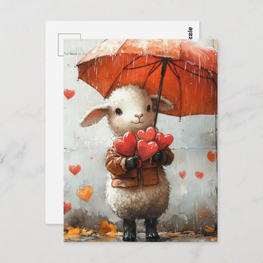 Lamm mit Herz und Schirm Postkarte (Vorne/Hinten)