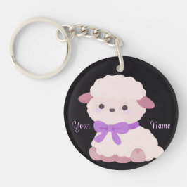 Lamm mit lila Schleife Cute Kawaii Custom Schwarz Schlüsselanhänger