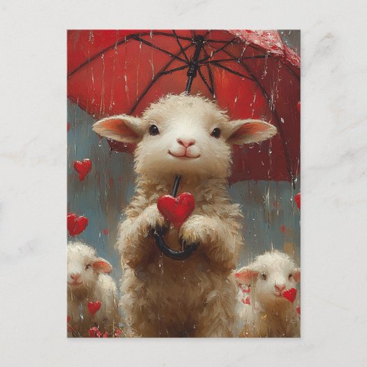 Lamm mit Regenschirm und Herz Postkarte (Vorderseite)