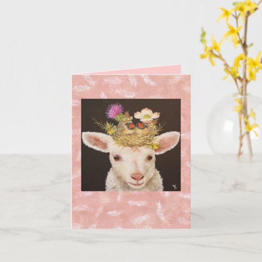 Lamm mit zwei Kardinälen notecard Karte (Gelbe Blume)