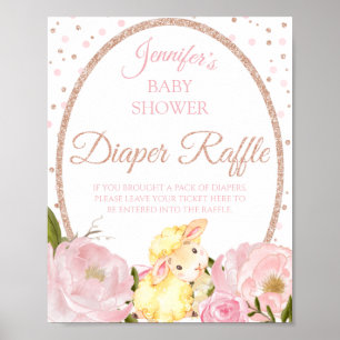Lamm Pink Peony und Rose Baby Dusche Windel Raffel Poster
