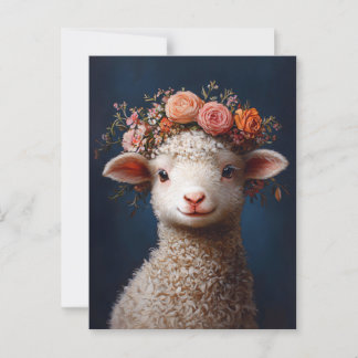 Lamm trägt eine Blume Kronen Postkarte