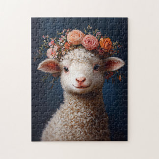 Lamm trägt eine Blume Kronen Puzzle
