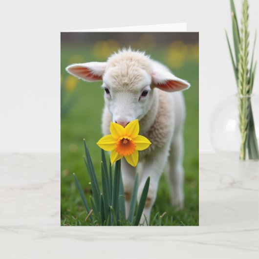 Lamm und Blumen Frühling Karte (Vorderseite)