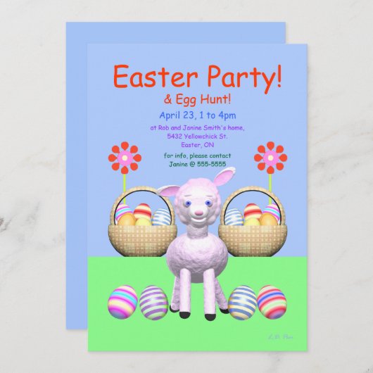 Lamm und Eier OsterParty Einladung (Vorne/Hinten)