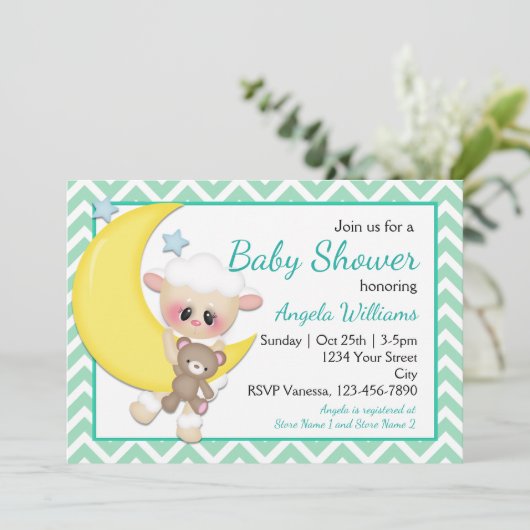 Lamm- und Halbmonddusche Einladung (Stehend Vorderseite)