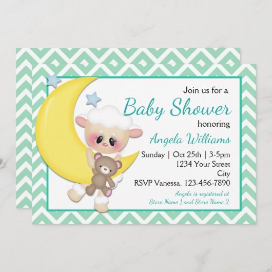 Lamm- und Halbmonddusche Einladung (Vorne/Hinten)